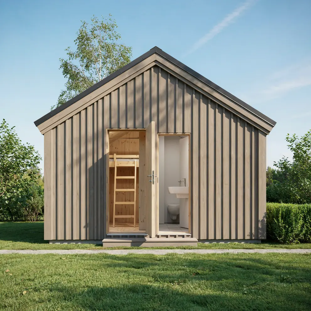bygga friggebod med toalett loft skane