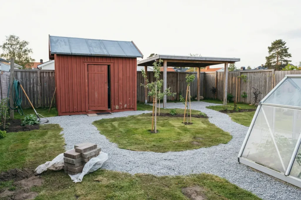 planera f rr d med carport och v xthus p tomten